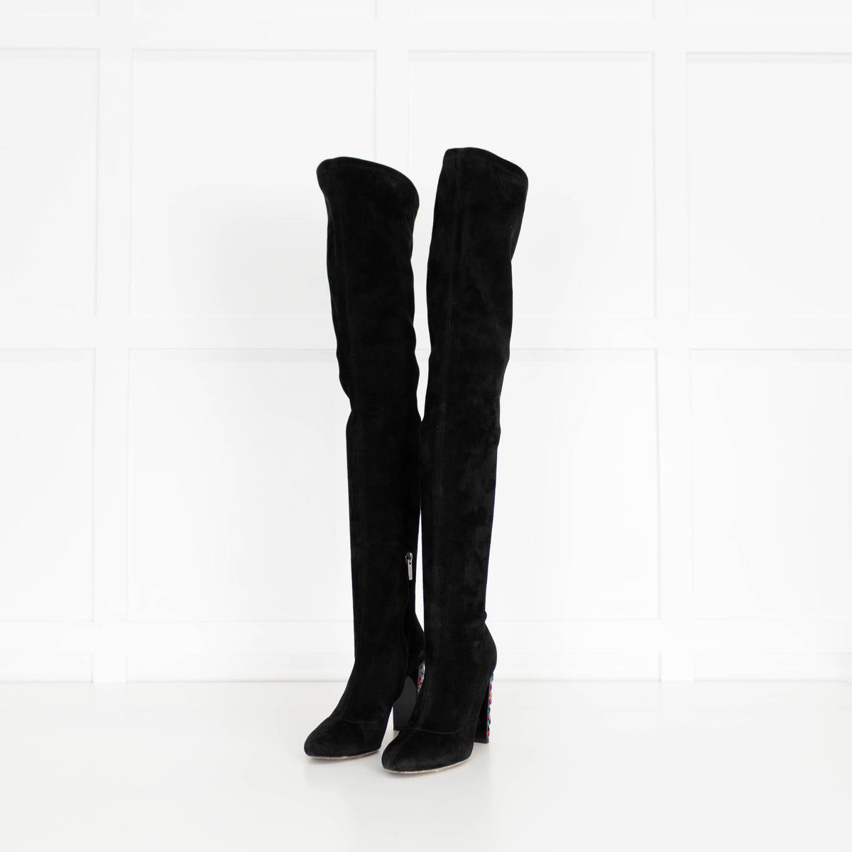 Jimmy Choo Black Suede Multi Jewelled Over The Knee Boots