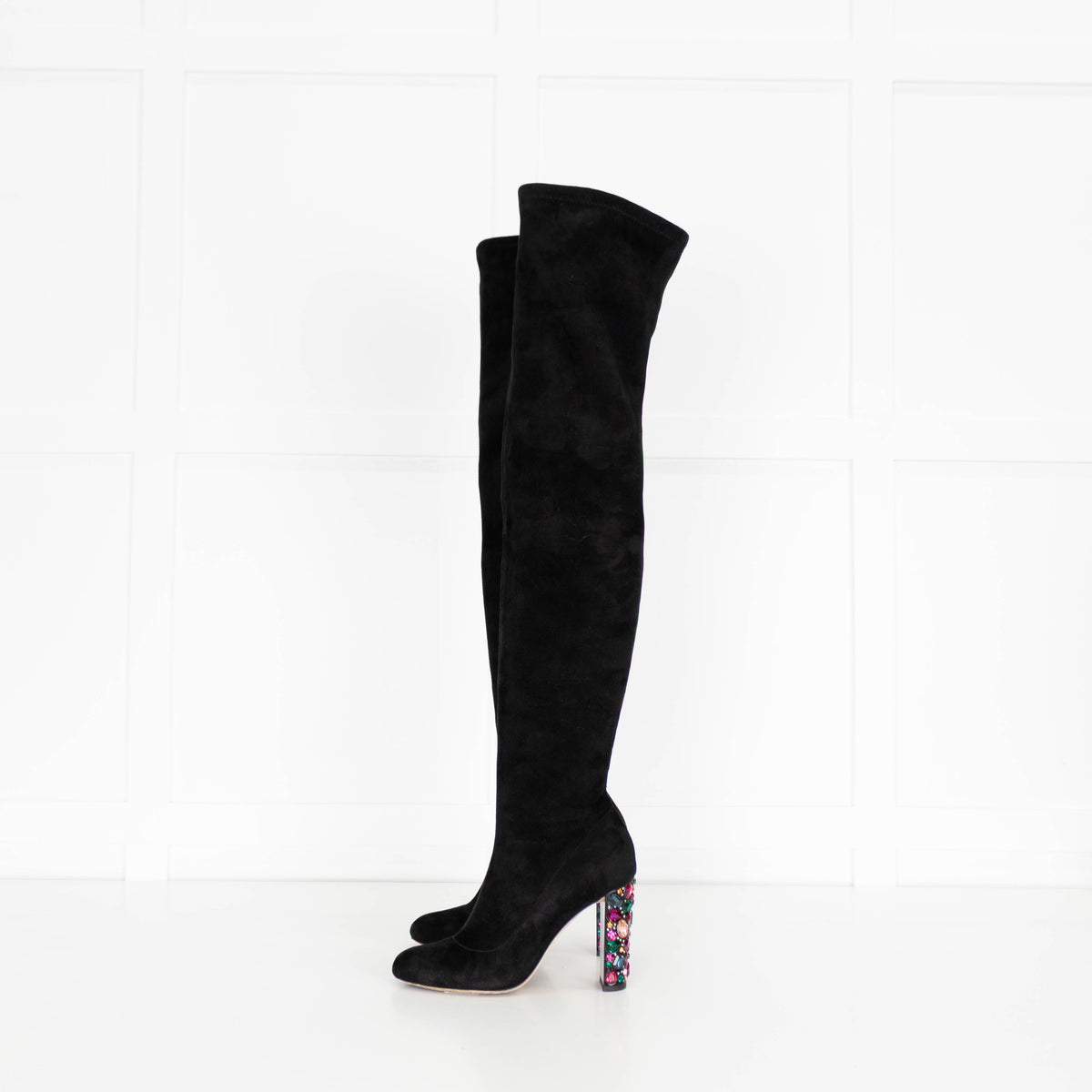 Jimmy Choo Black Suede Multi Jewelled Over The Knee Boots