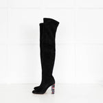 Jimmy Choo Black Suede Multi Jewelled Over The Knee Boots
