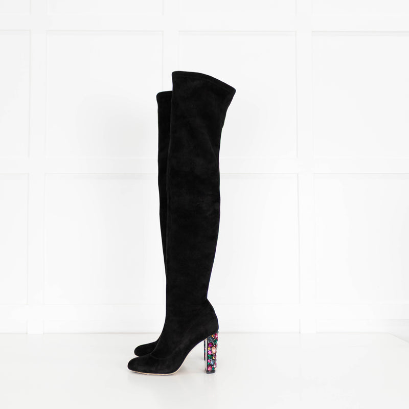 Jimmy Choo Black Suede Multi Jewelled Over The Knee Boots