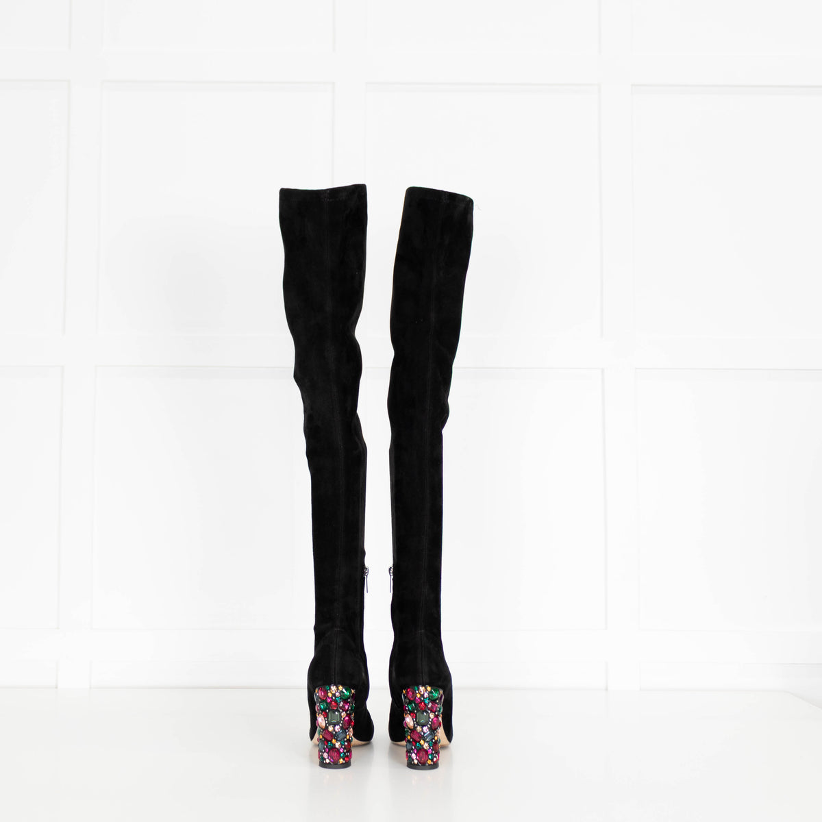 Jimmy Choo Black Suede Multi Jewelled Over The Knee Boots