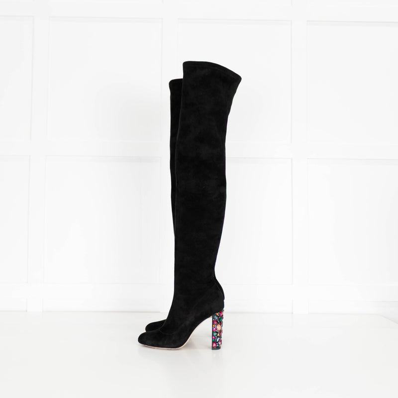 Jimmy Choo Black Suede Multi Jewelled Over The Knee Boots