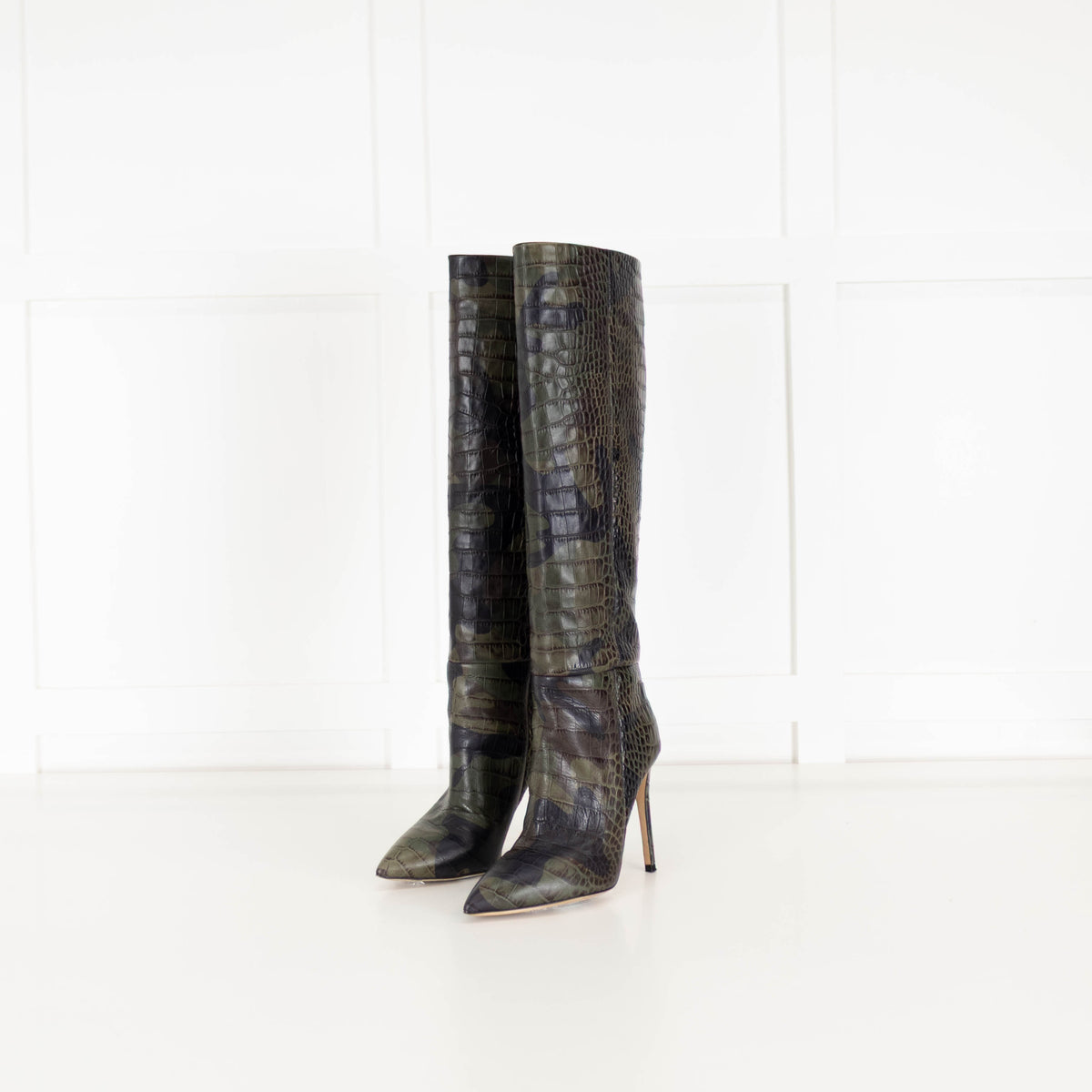 Paris Texas Green Camo Mock Croc Heeled Boots