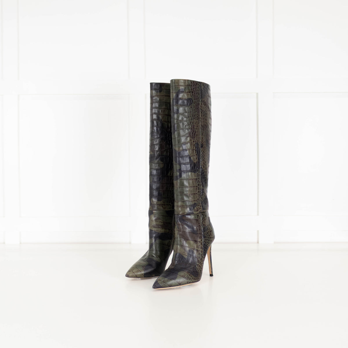 Paris Texas Green Camo Mock Croc Heeled Boots