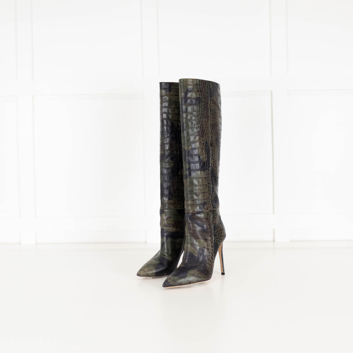 Paris Texas Green Camo Mock Croc Heeled Boots