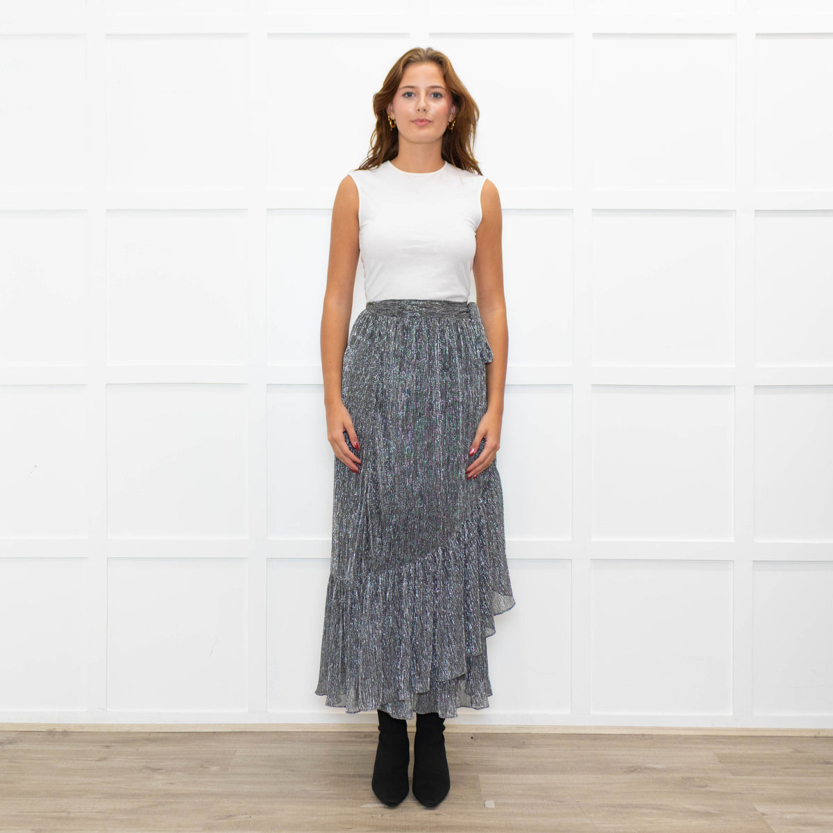 Suncoo Silver Lurex Wrap Skirt