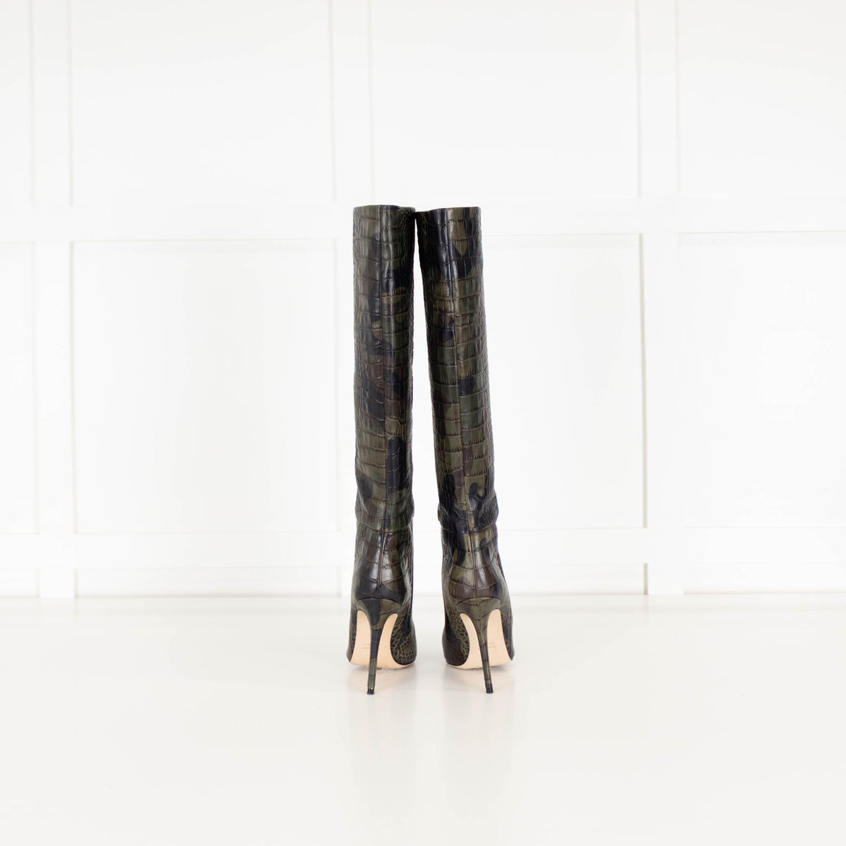 Paris Texas Green Camo Mock Croc Heeled Boots