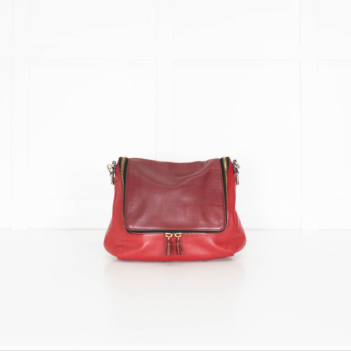 Anya Hindmarch Red Burgundy Maxi Zip Crossbody Leather Bag