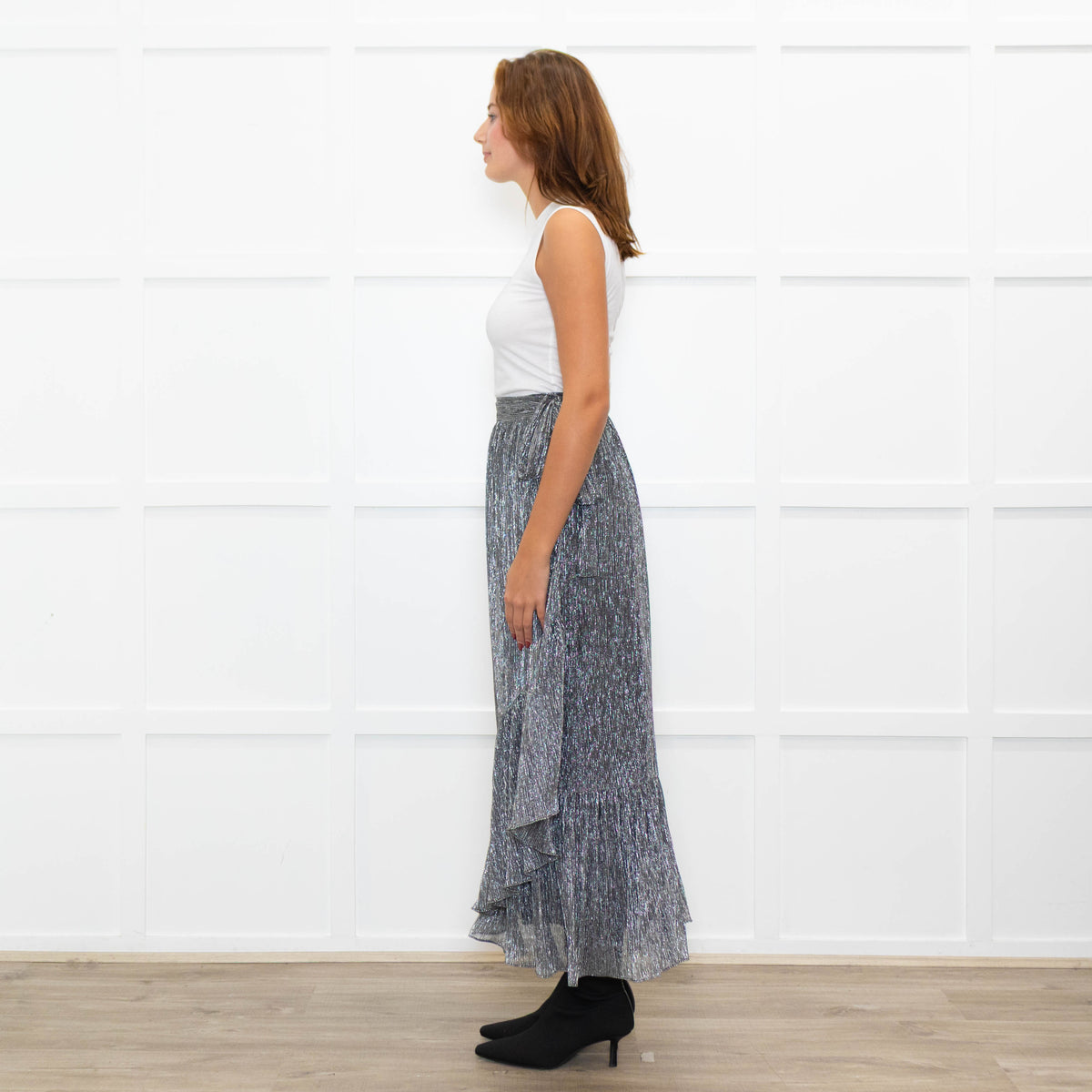 Suncoo Silver Lurex Wrap Skirt