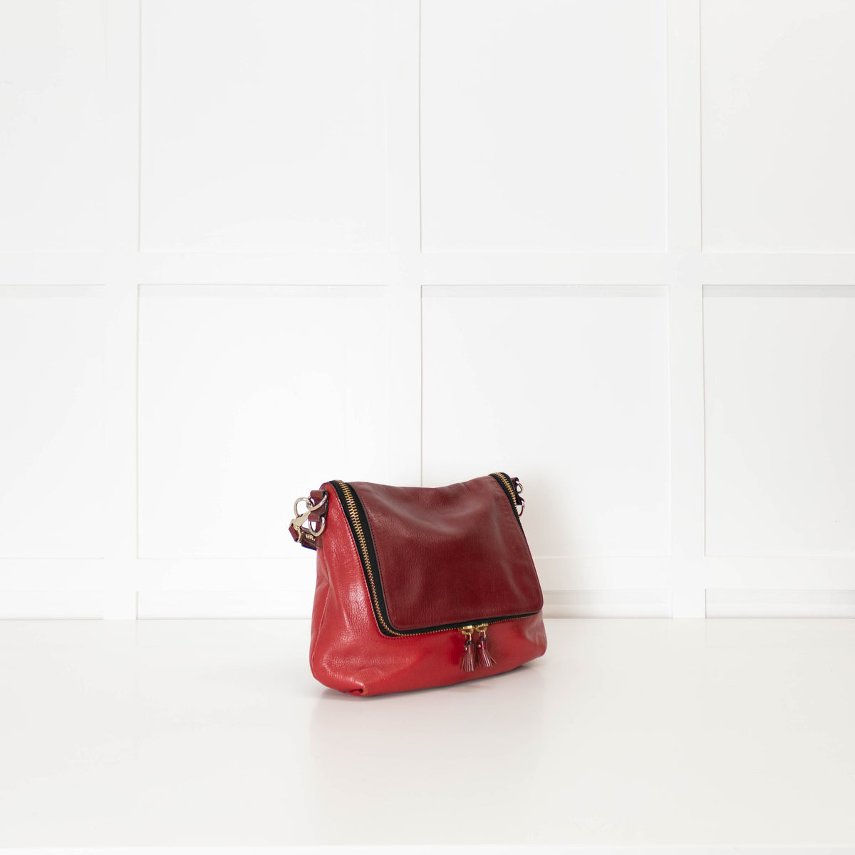 Anya Hindmarch Red Burgundy Maxi Zip Crossbody Leather Bag