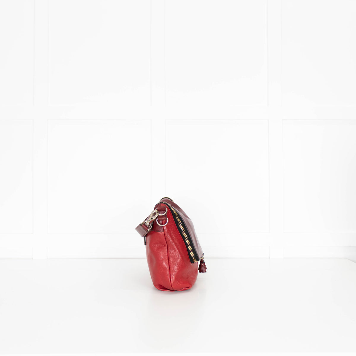 Anya Hindmarch Red Burgundy Maxi Zip Crossbody Leather Bag