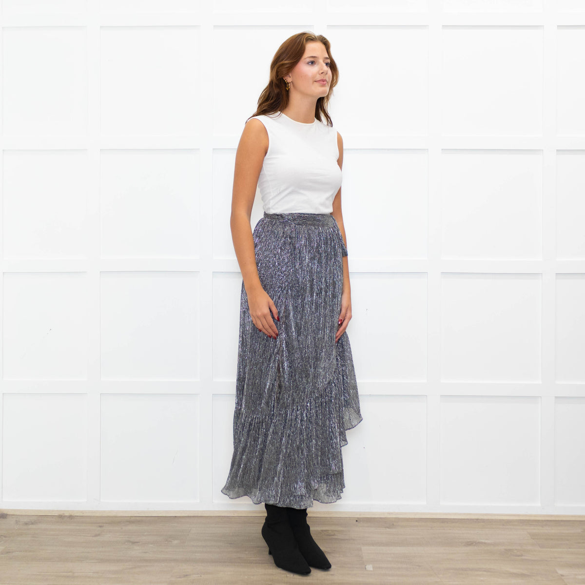 Suncoo Silver Lurex Wrap Skirt