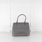 Prada Grey Saffiano Leather Turn Lock Flap Top Handle Bag