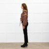 Ulla Johnson Black Red Print Frill Detail Sleeves Belted Waist Silk Top