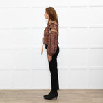 Ulla Johnson Black Red Print Frill Detail Sleeves Belted Waist Silk Top
