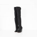 Alaia Black Over The Knee Leather Wedge Boots