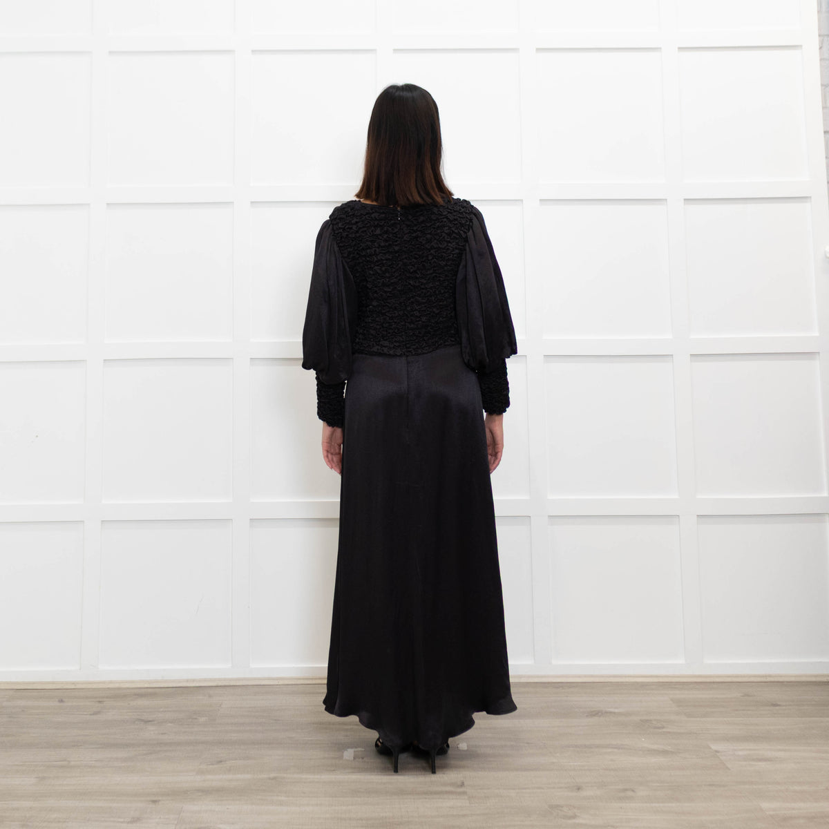 By Timo Black Dress With Smocking Detail & Front Split