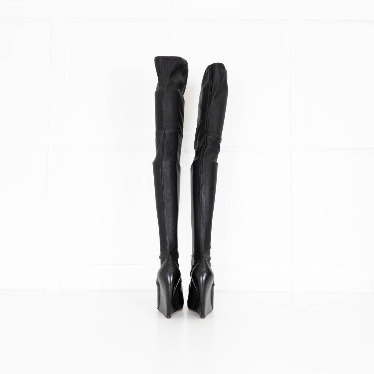 Alaia Black Over The Knee Leather Wedge Boots