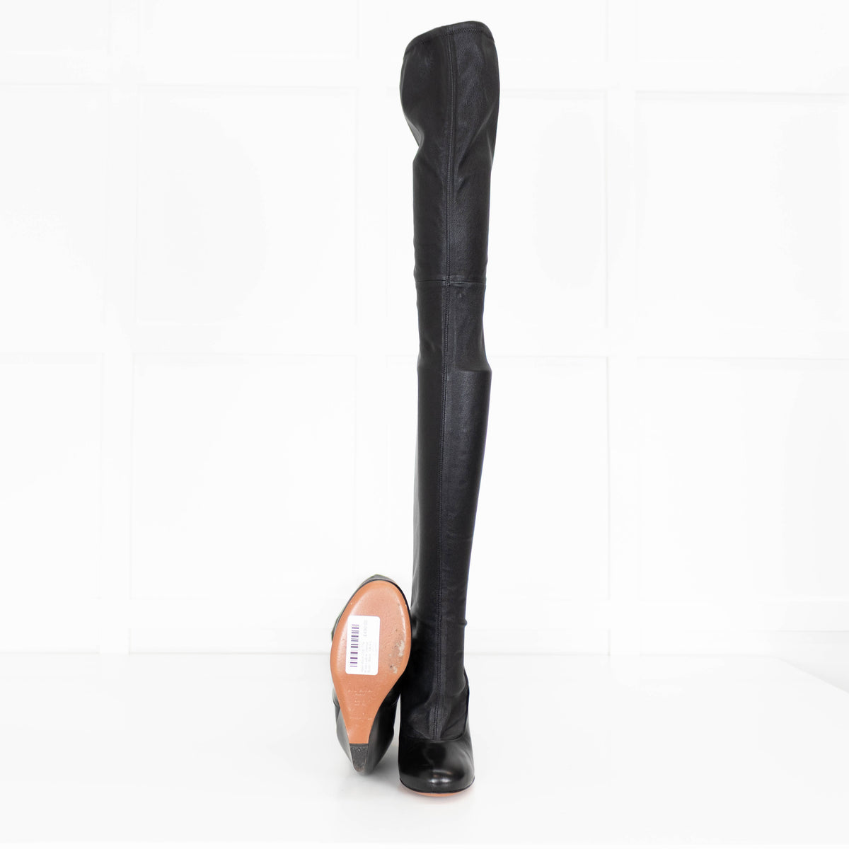 Alaia Black Over The Knee Leather Wedge Boots