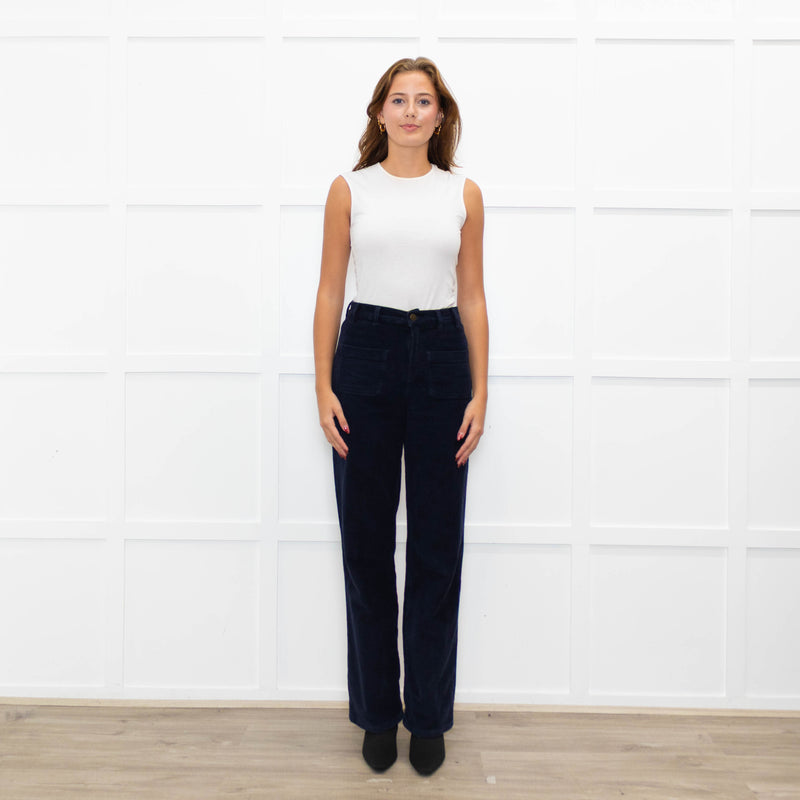 Ba&sh Navy Cord Patch Pocket Wide Leg Trousers
