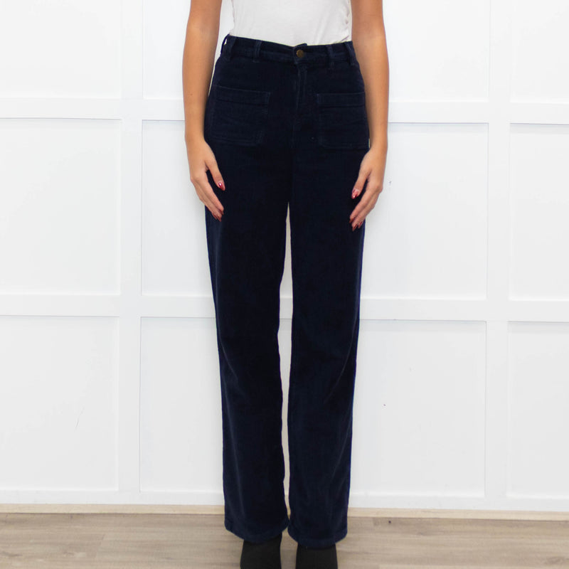 Ba&sh Navy Cord Patch Pocket Wide Leg Trousers