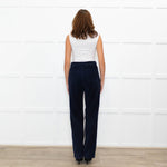 Ba&sh Navy Cord Patch Pocket Wide Leg Trousers