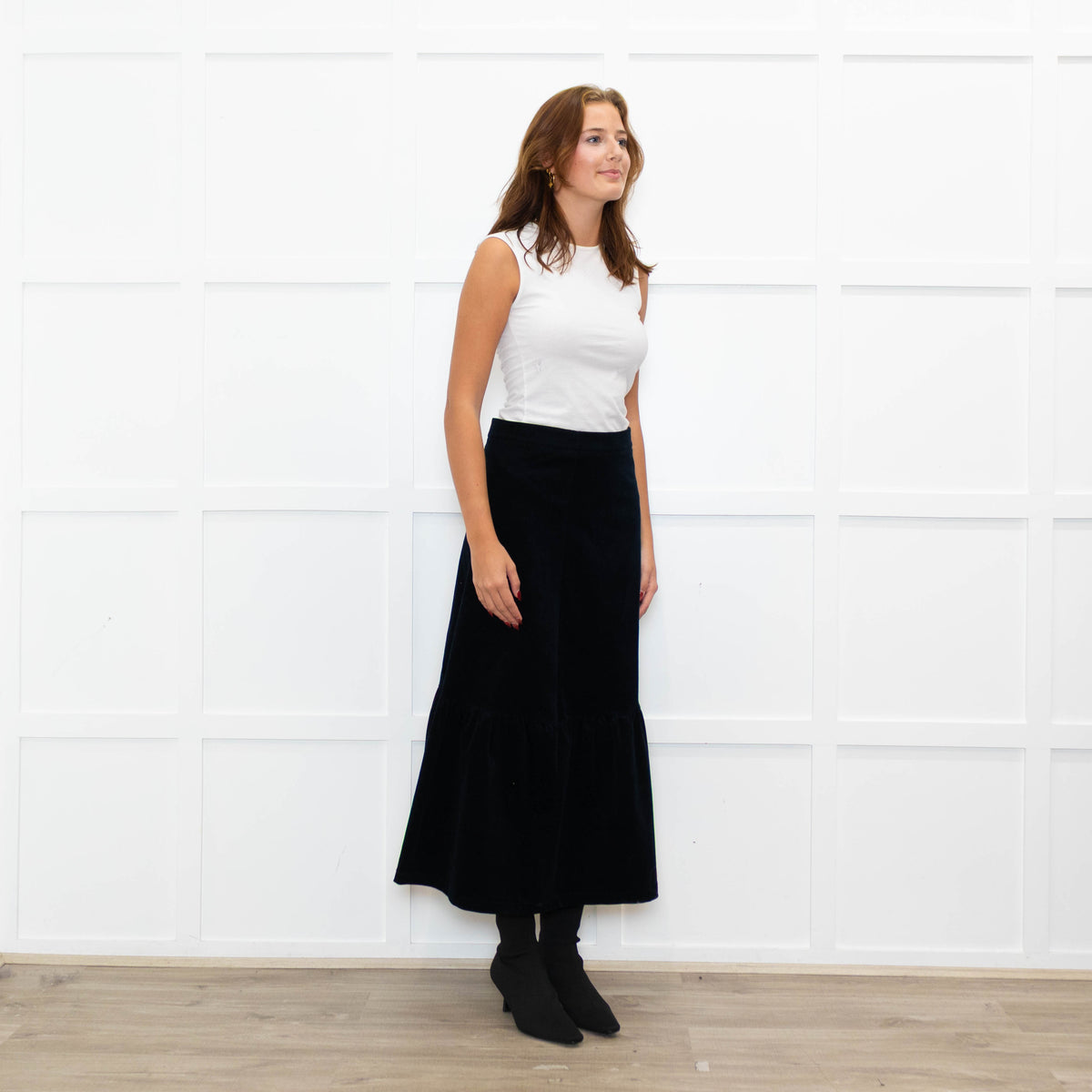 Teatum Jones Black Brocade Floral Maxi Skirt