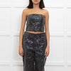 Rotate Birger Christensen Dark Grey Sequin Crop Bandeau Top