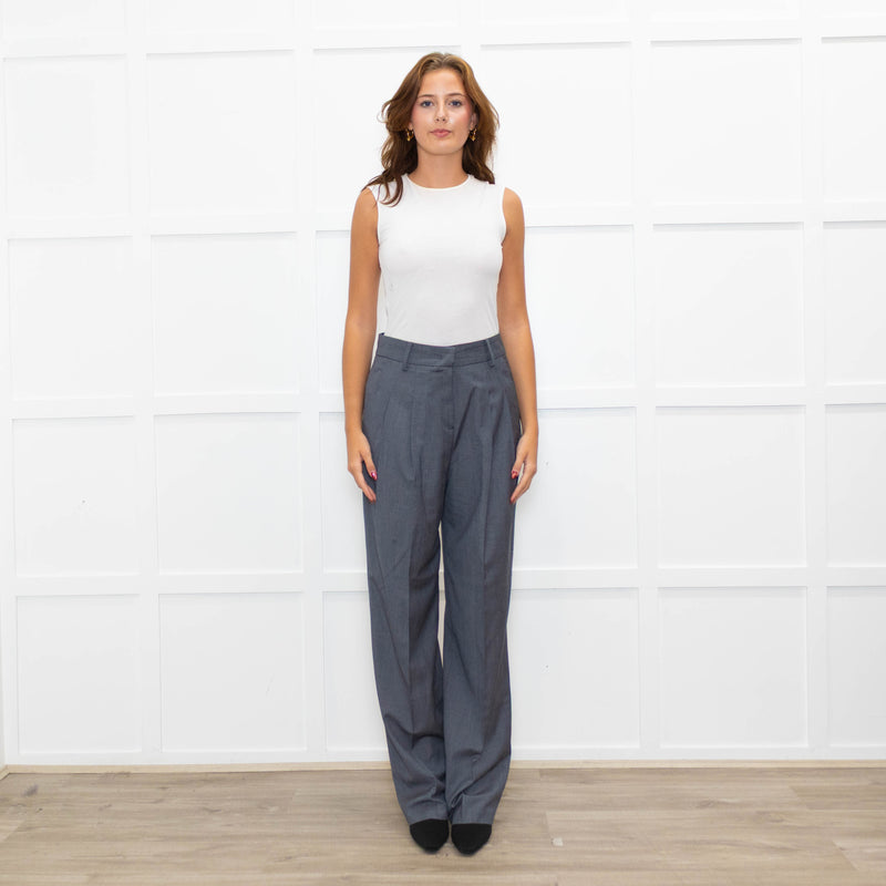 The Frankie Shop Grey Light Wool Blend High Waisted Trousers