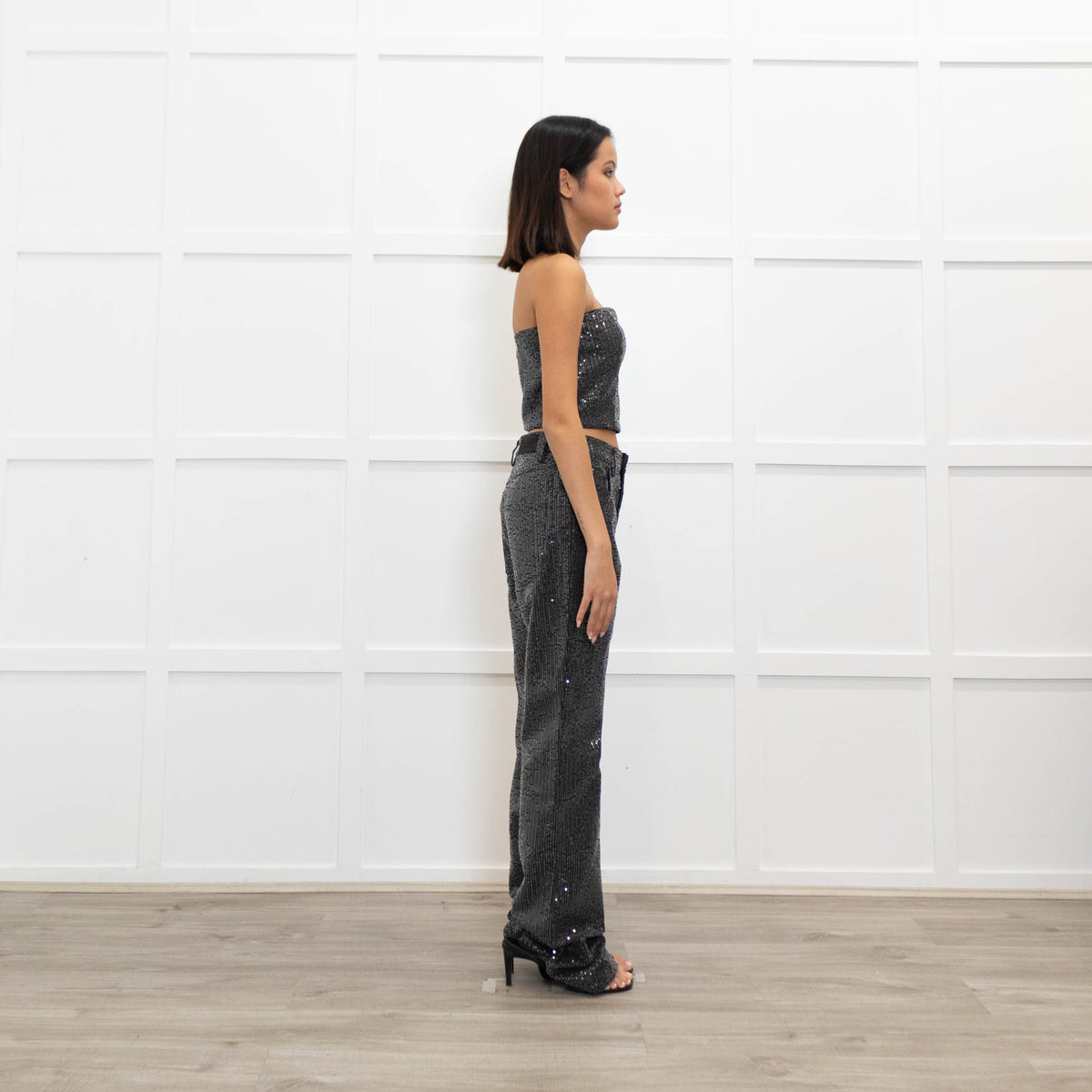 Rotate Birger Christensen Dark Grey Sequin Crop Bandeau Top