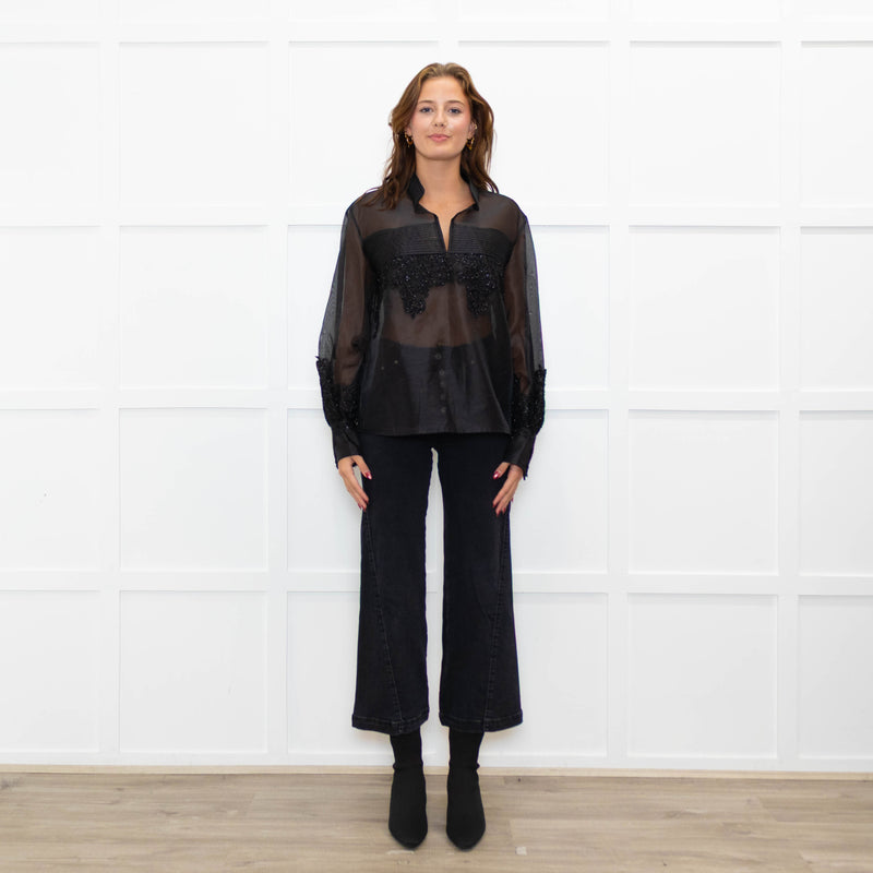 Gizia Black Lurex Organza Top