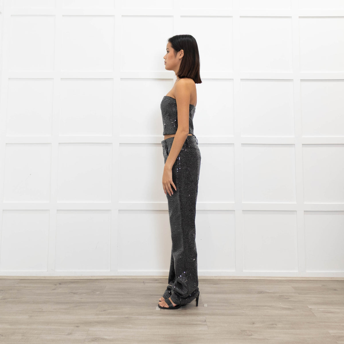 Rotate Birger Christensen Dark Grey Sequin Crop Bandeau Top