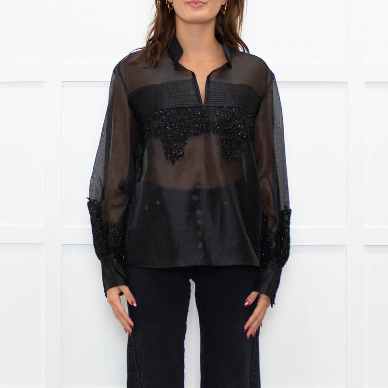 Gizia Black Lurex Organza Top