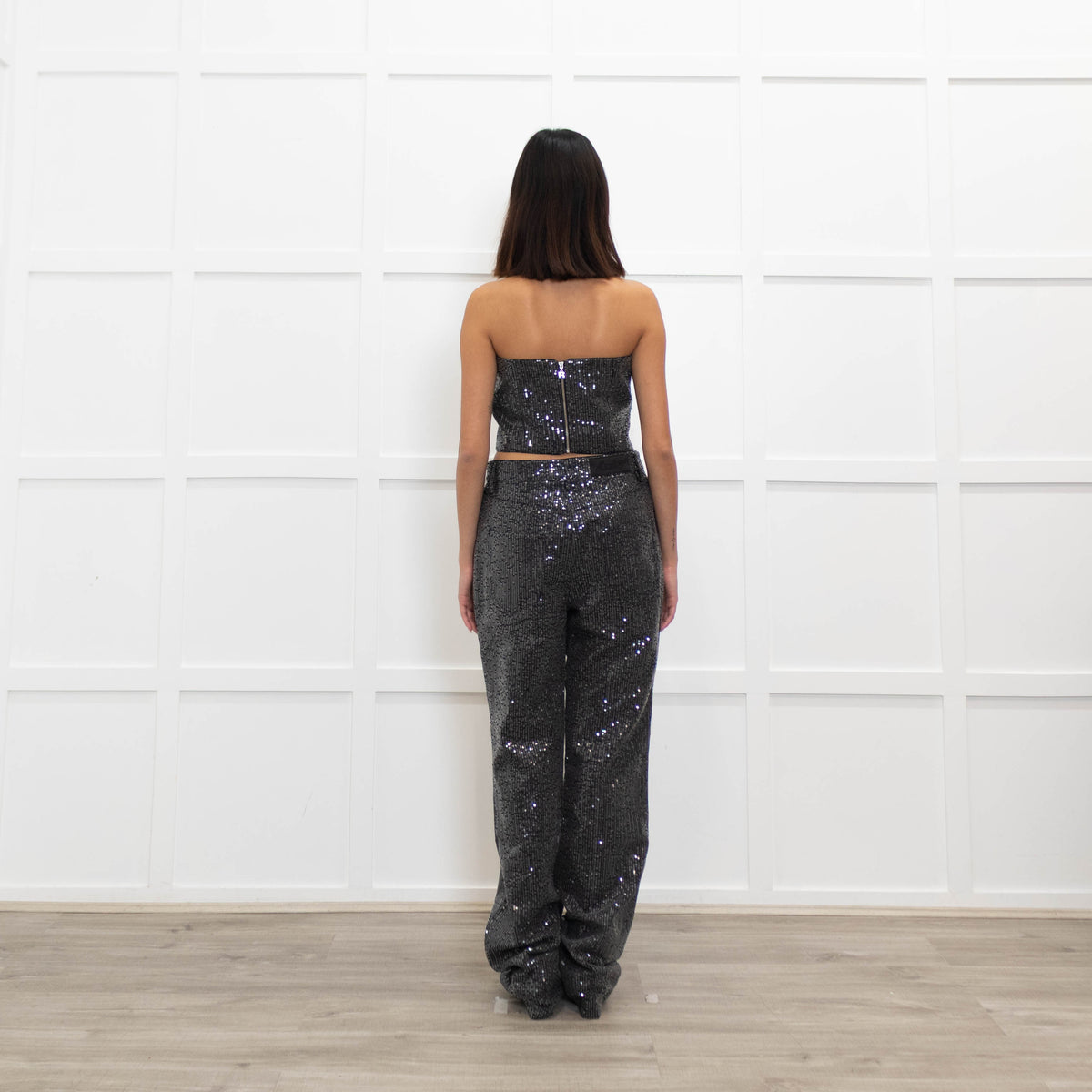 Rotate Birger Christensen Dark Grey Sequin Crop Bandeau Top