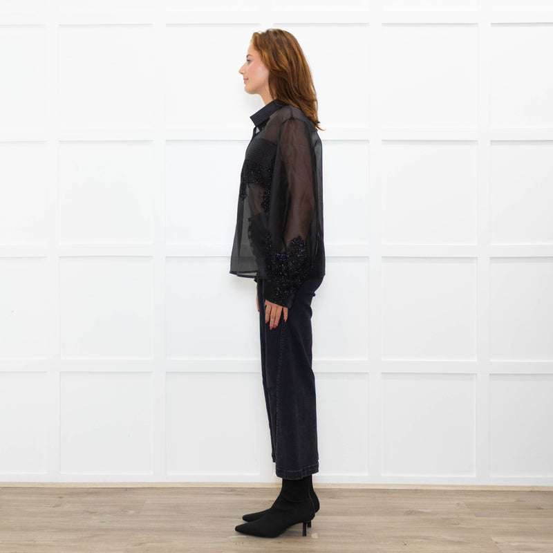 Gizia Black Lurex Organza Top