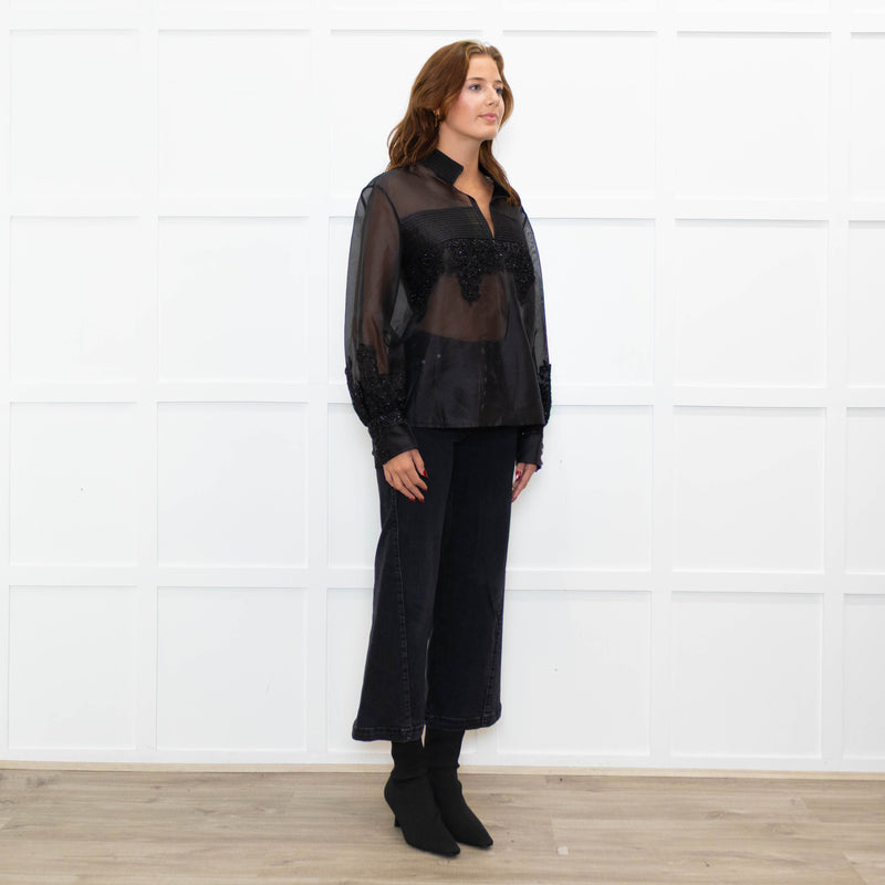 Gizia Black Lurex Organza Top