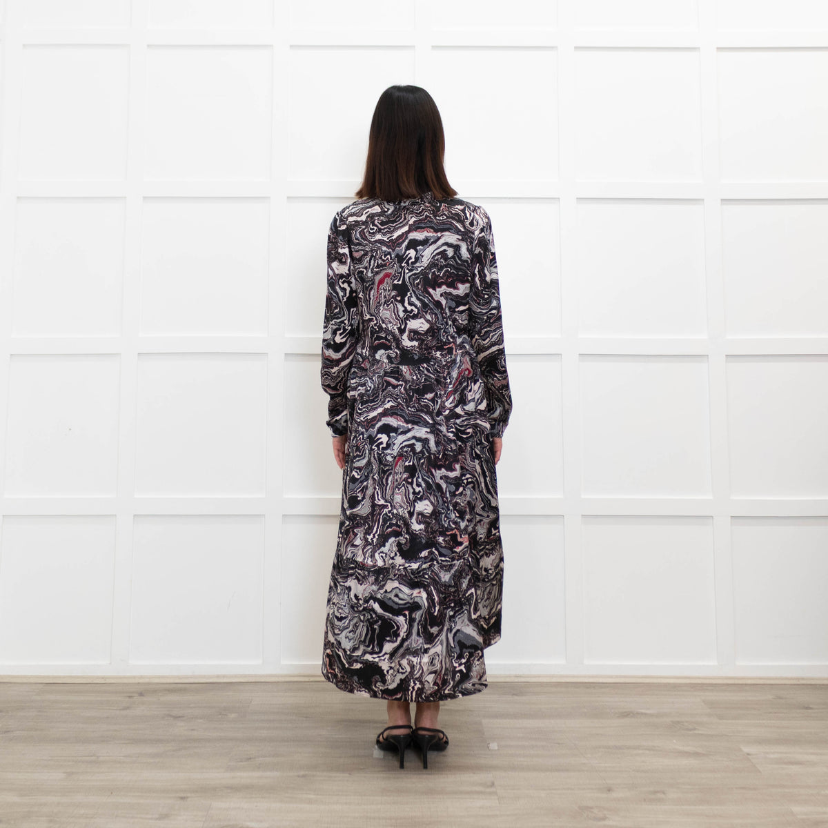 Charlotte Sparre Dark Grey Marble Print Long Sleeve Dress