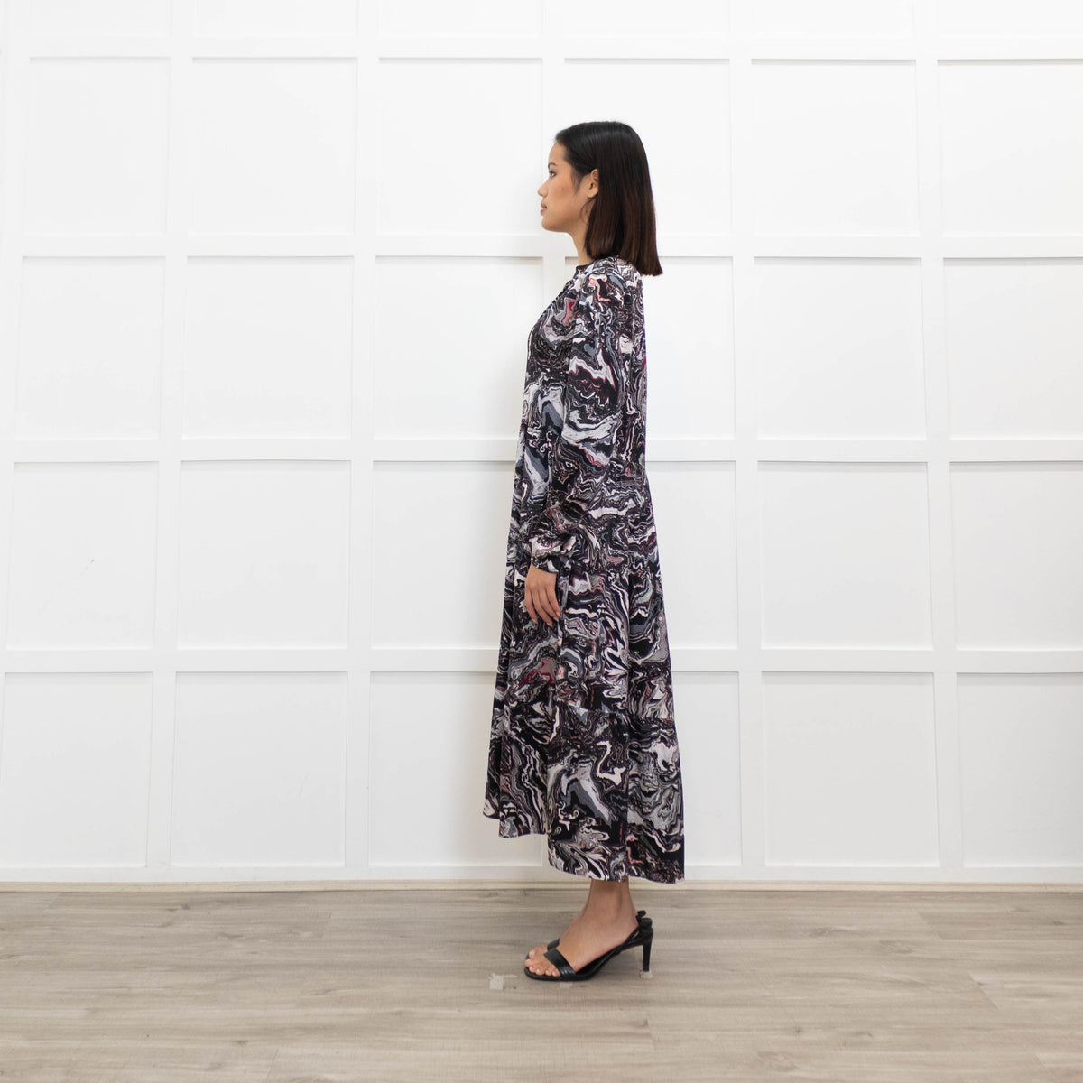 Charlotte Sparre Dark Grey Marble Print Long Sleeve Dress