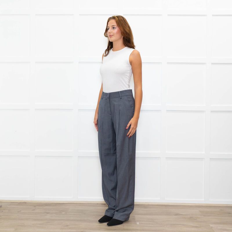 The Frankie Shop Grey Light Wool Blend High Waisted Trousers