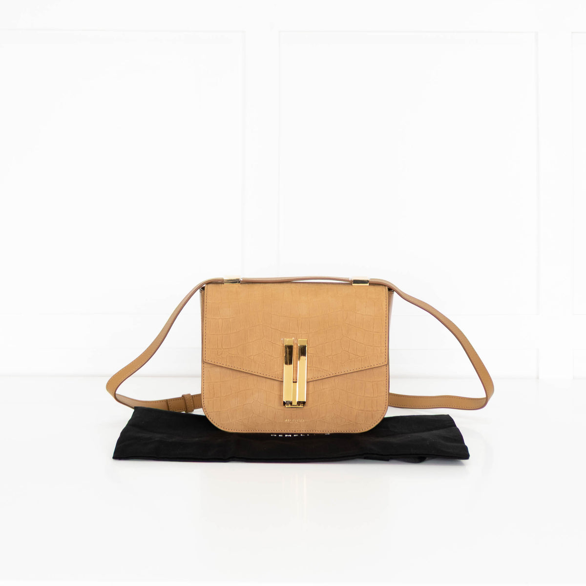 DeMellier Vancouver tan mock-croc leather crossbody bag