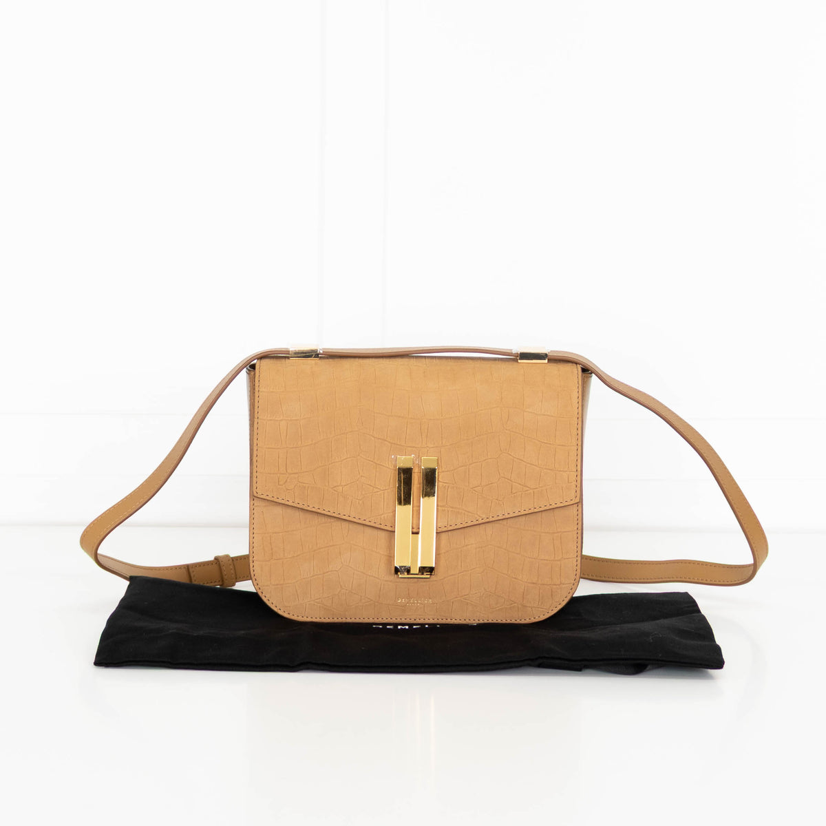 DeMellier Vancouver tan mock-croc leather crossbody bag