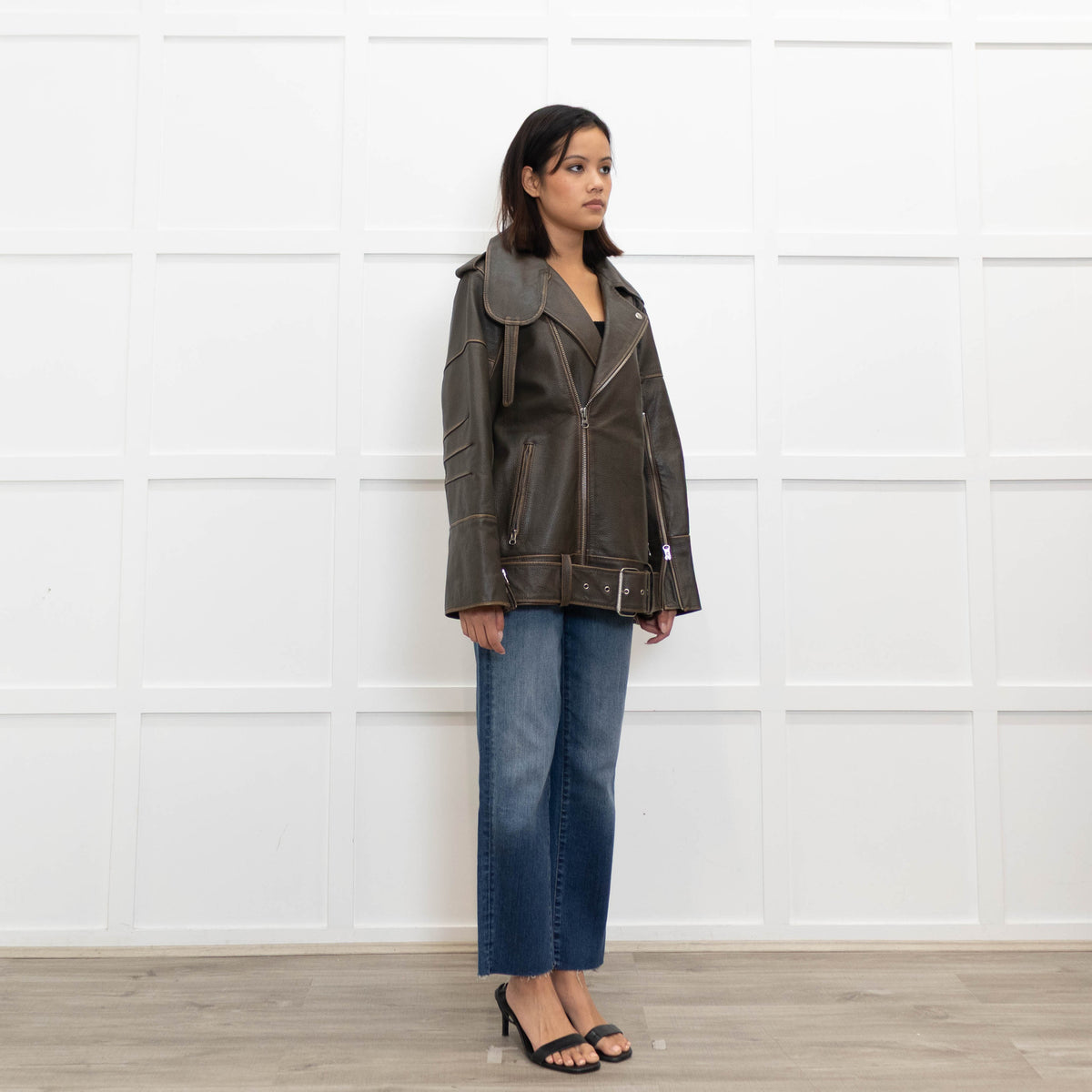 By Malene Birger Brown Leather Oversized Aviator Jacket