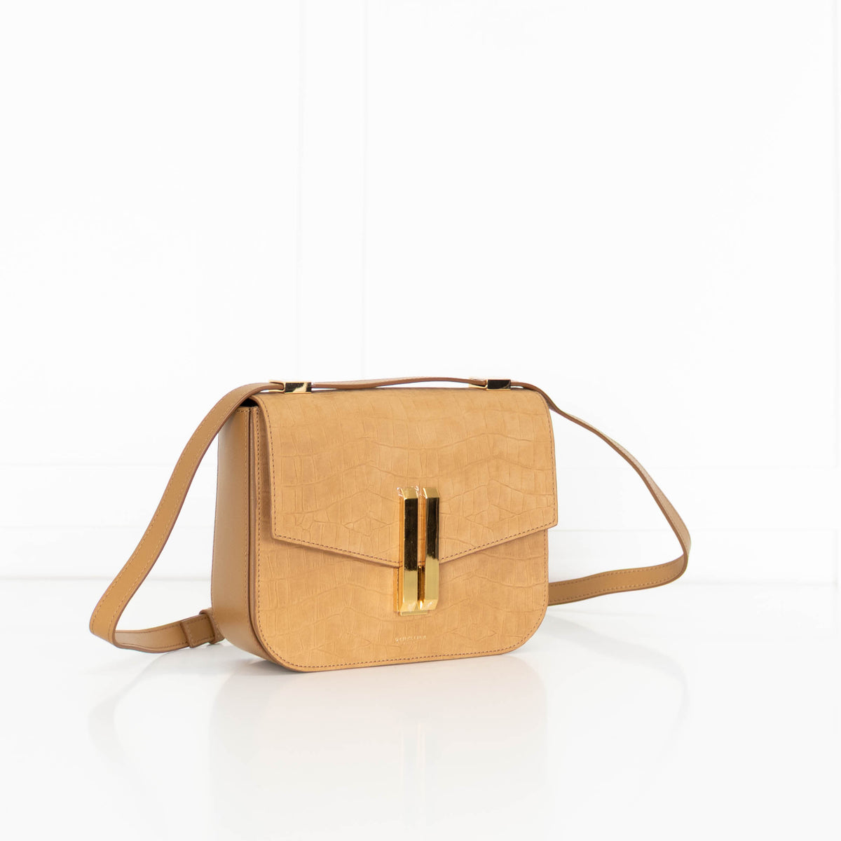 DeMellier Vancouver tan mock-croc leather crossbody bag