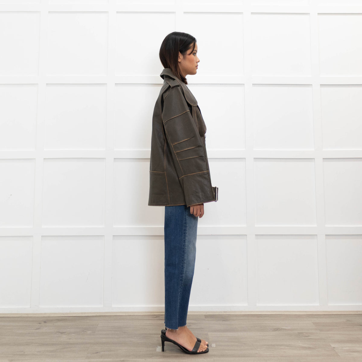 By Malene Birger Brown Leather Oversized Aviator Jacket