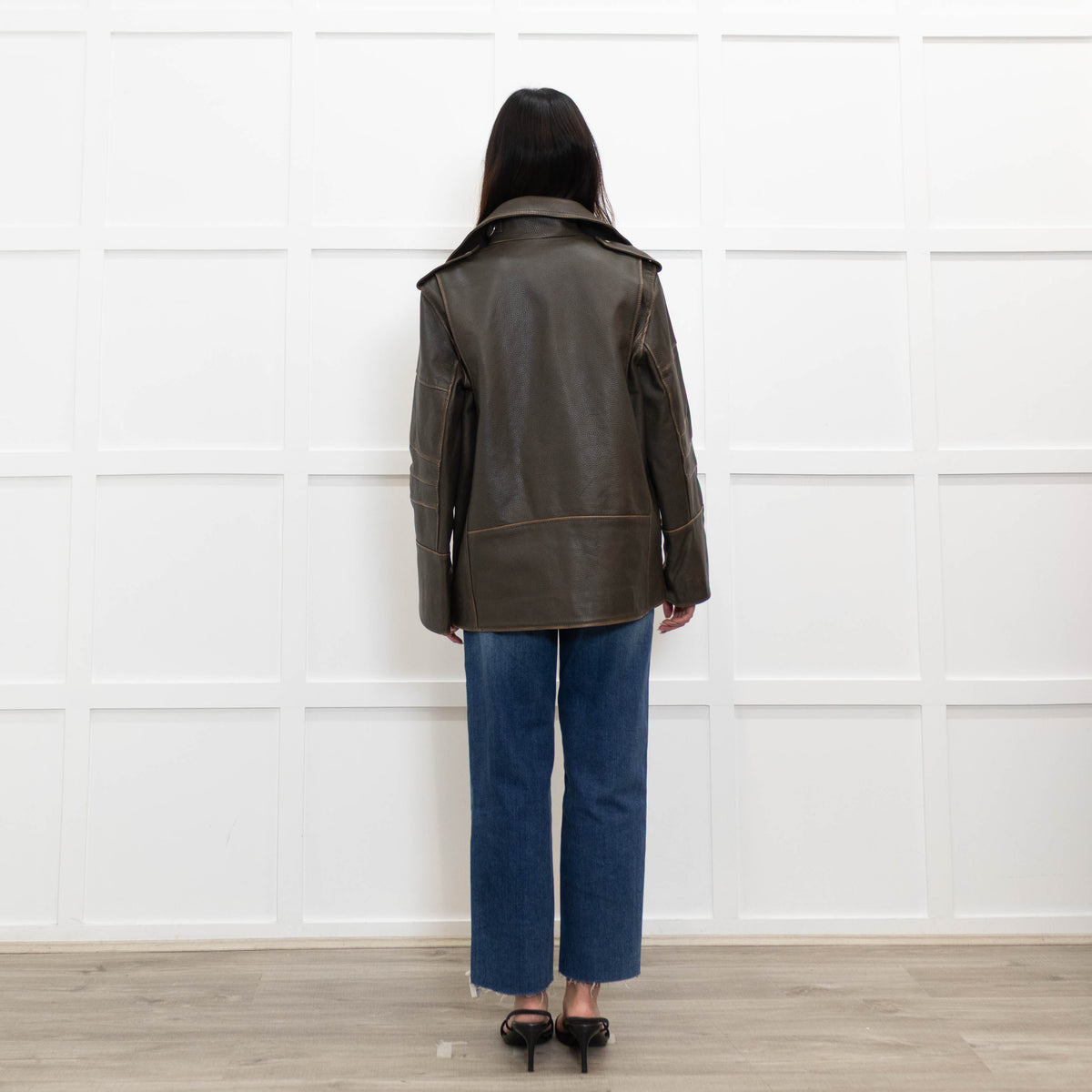 By Malene Birger Brown Leather Oversized Aviator Jacket