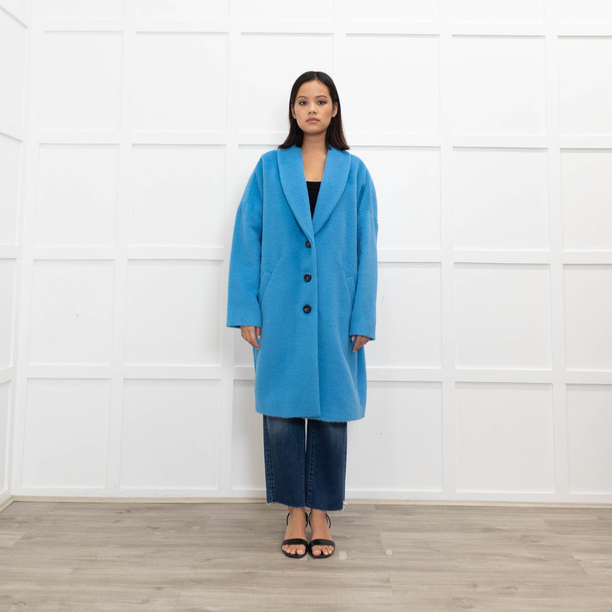 Laurel Bright Blue Fluffy Cocoon Style Coat
