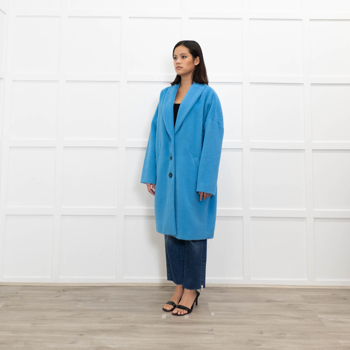 Laurel Bright Blue Fluffy Cocoon Style Coat