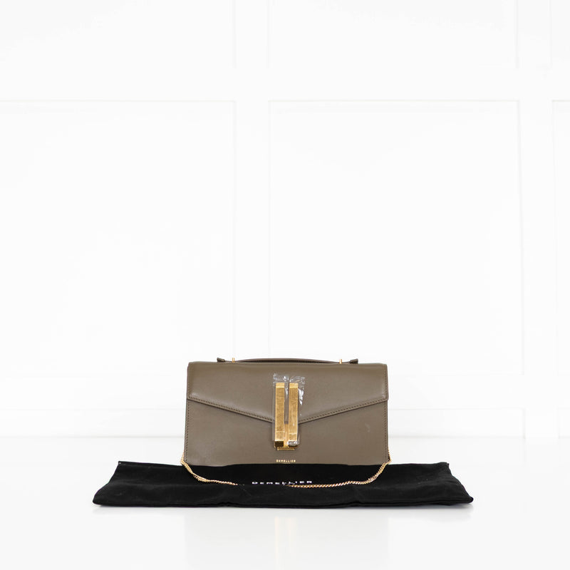 DeMellier Vancouver Olive Green Leather Clutch Bag