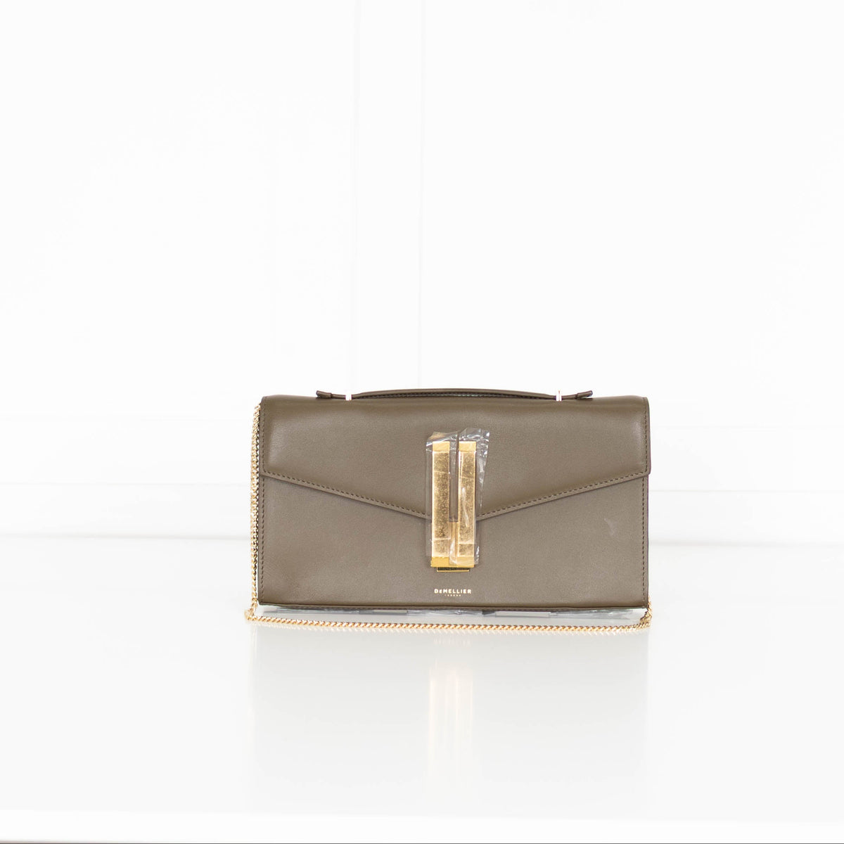 DeMellier Vancouver Olive Green Leather Clutch Bag