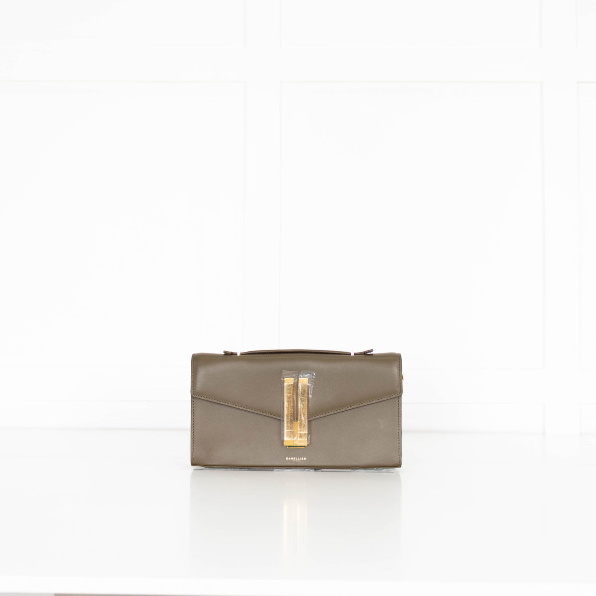 DeMellier Vancouver Olive Green Leather Clutch Bag